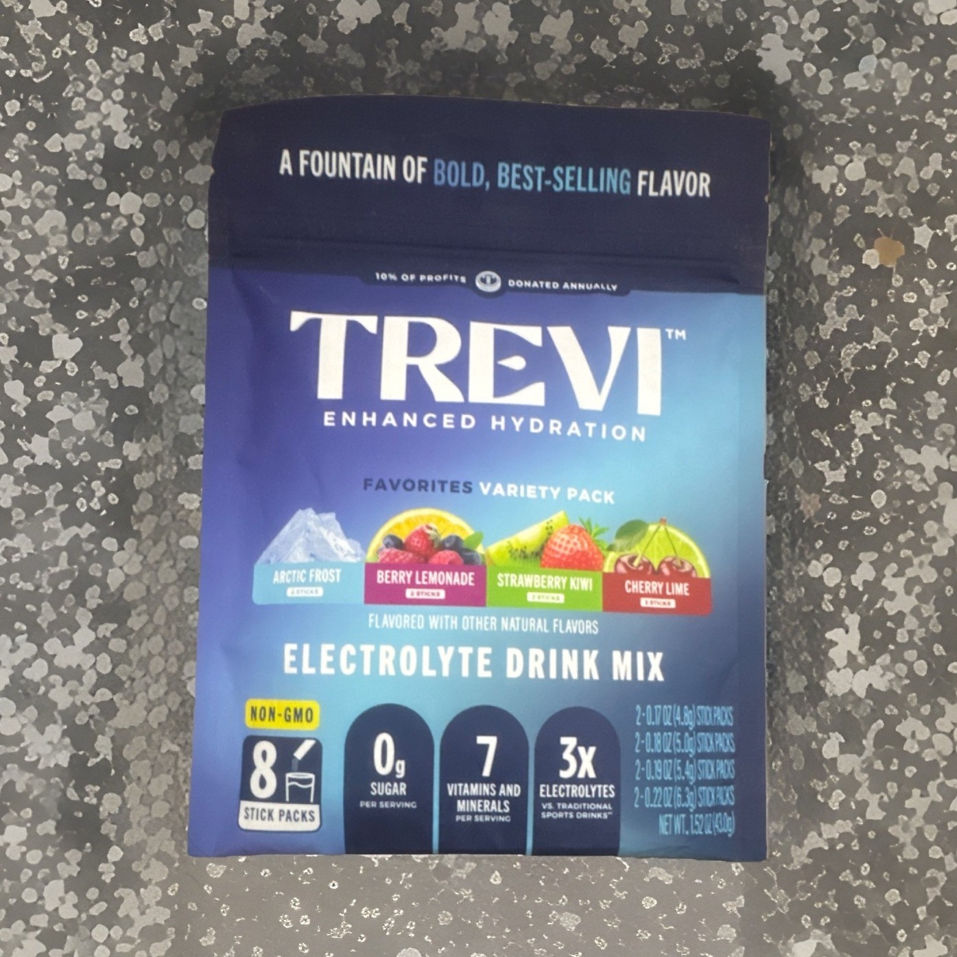 TREVI Electrolyte Drink Mix Non-GMO Vegan Variety Pack 8 Sticks