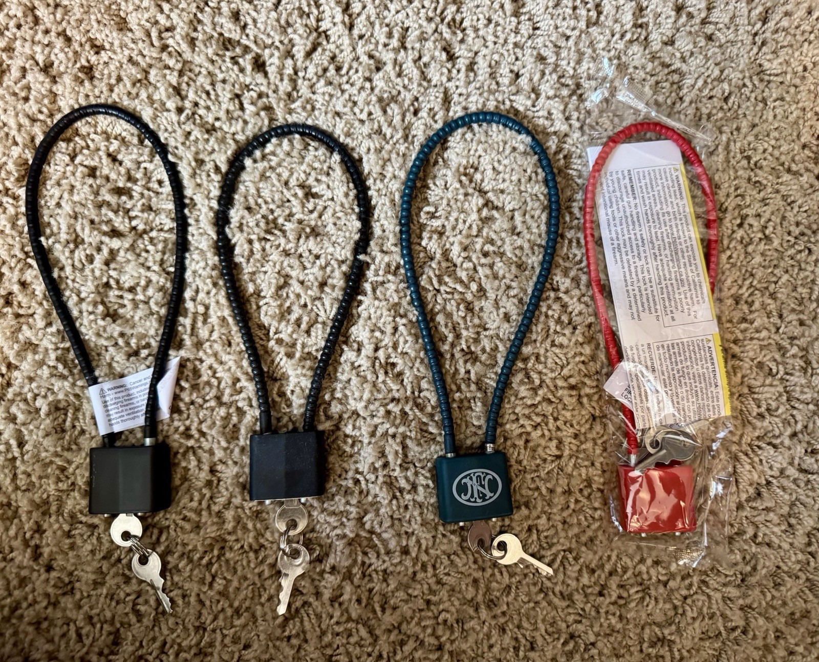 Lot 4 Assorted Gun / Handgun / Pistol Safety Cable Locks With Keys New