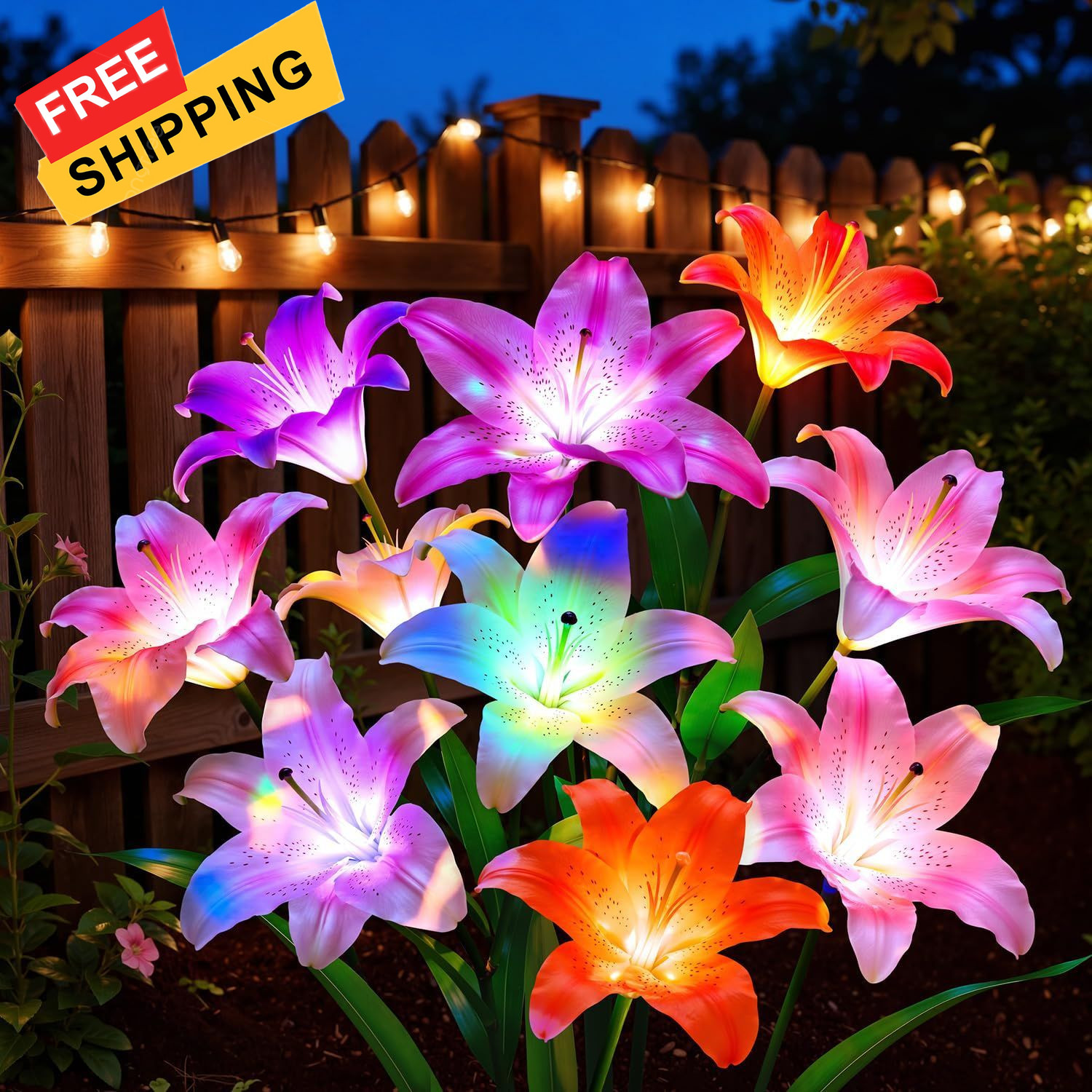 LETMY Solar Garden Lights, 4 Pack Flower Lights with 6 4 PACK, New Lily