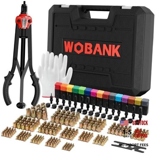 Rivet Nut Tool, 16" Heavy Duty Rivnut Tool Kit with With 15 Mandrels & 290 Nuts