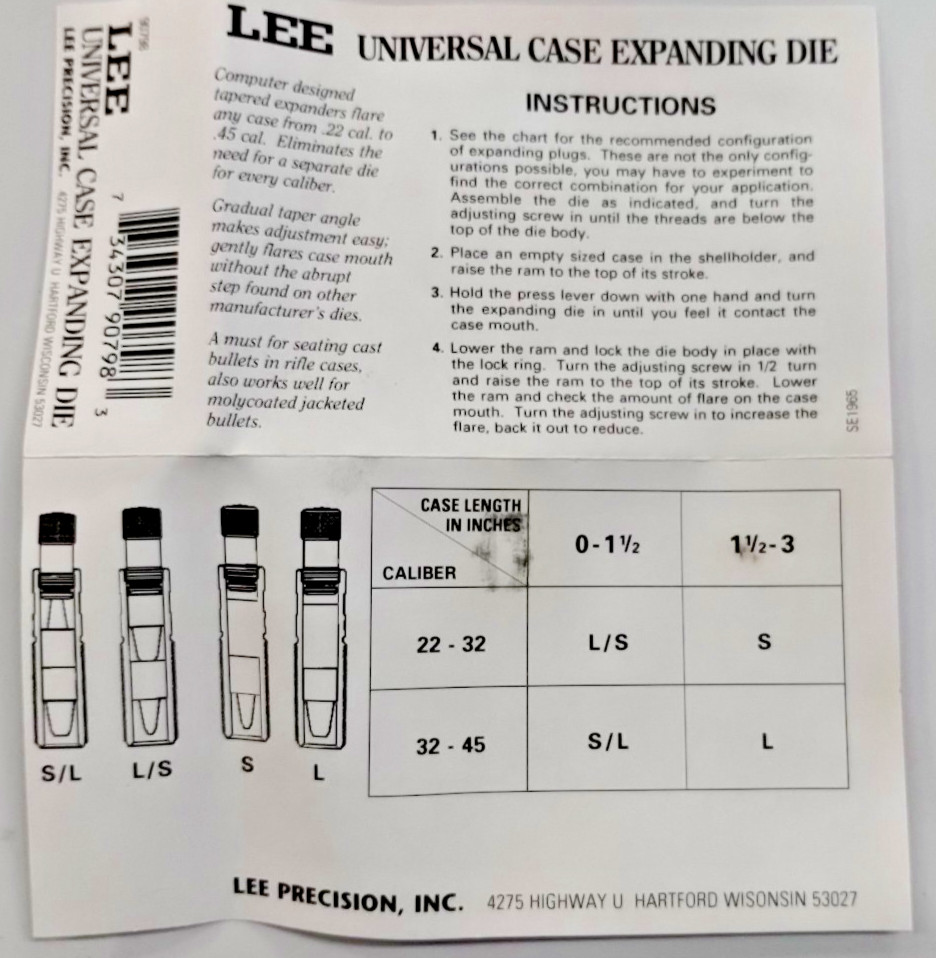 Lee Universal Neck Expanding Die 90798