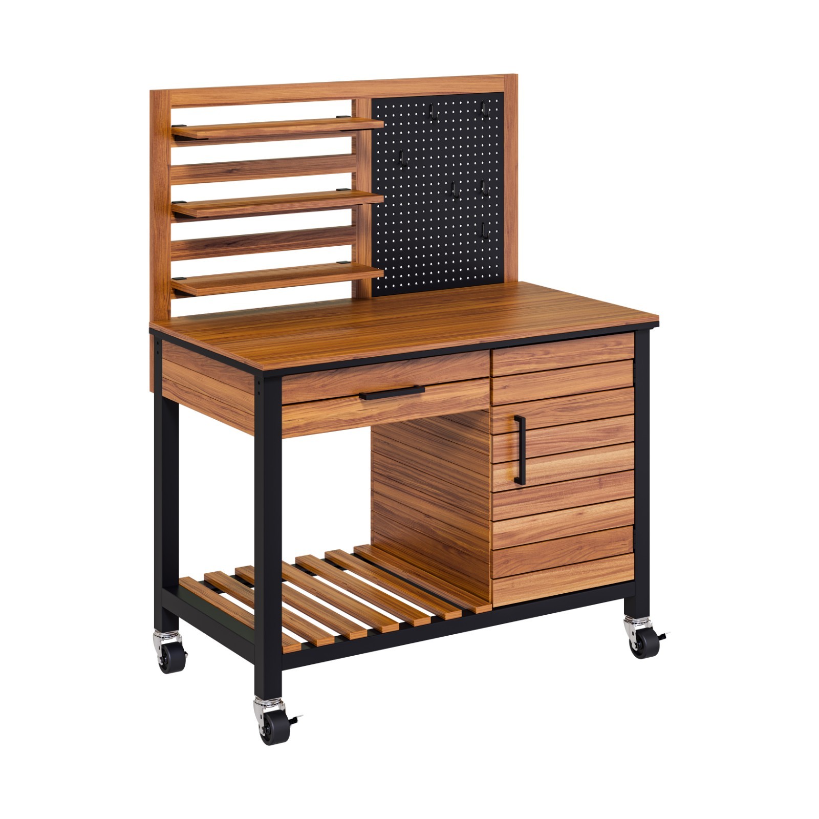 Seville Classics HOME Outdoor Acacia Wood Mobile Potting Bench, 48"Wx25"Dx 60"H