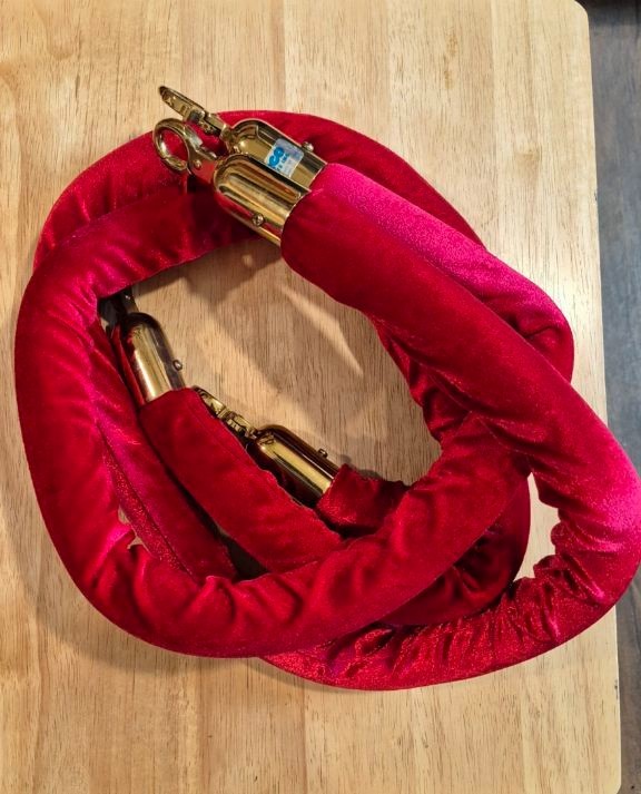 2 Red Gold Stanchion Ropes 59" Velvet Nightclub Crowd Control Barrier Events S3