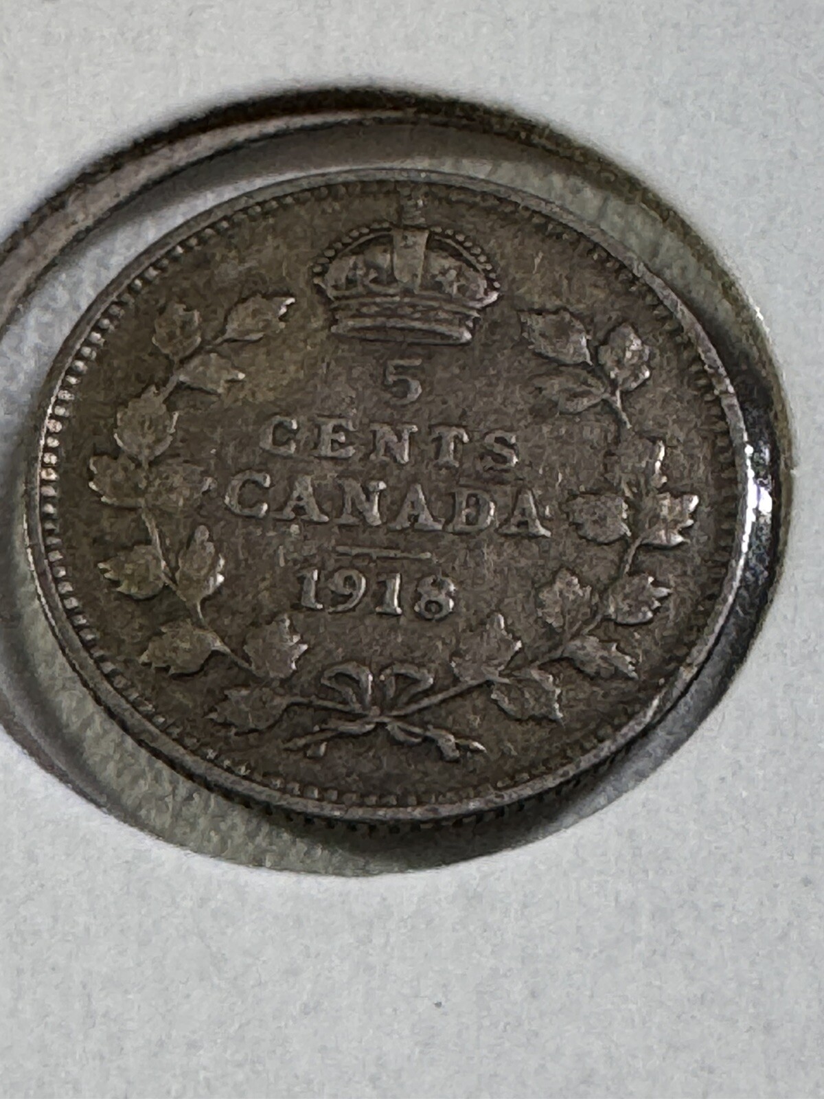 1918 Canada 5 Cents Small Silver Coin