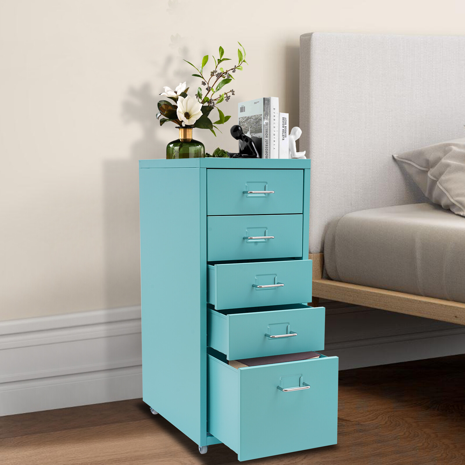 5 Drawers Tool Cart Workshop Rolling Tool Chest Storage Cabinet w/Lock & Key