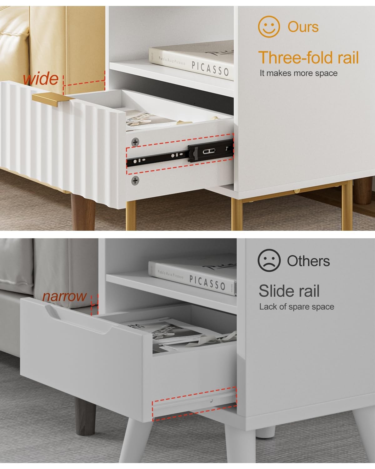 Night Stand,Modern Bedside Table with Drawer and Shelf,White Night Stand with...