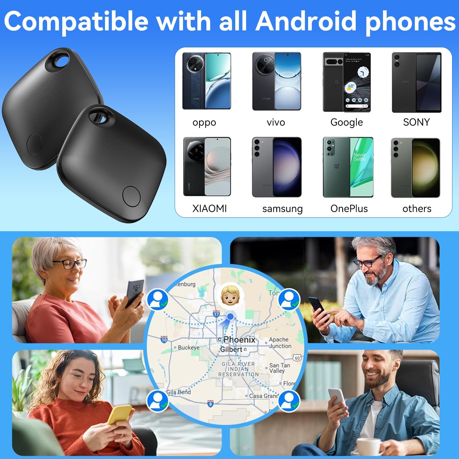 2 Pack Android,Luggage Tracker Tags for Android Works with Google Find Hub App