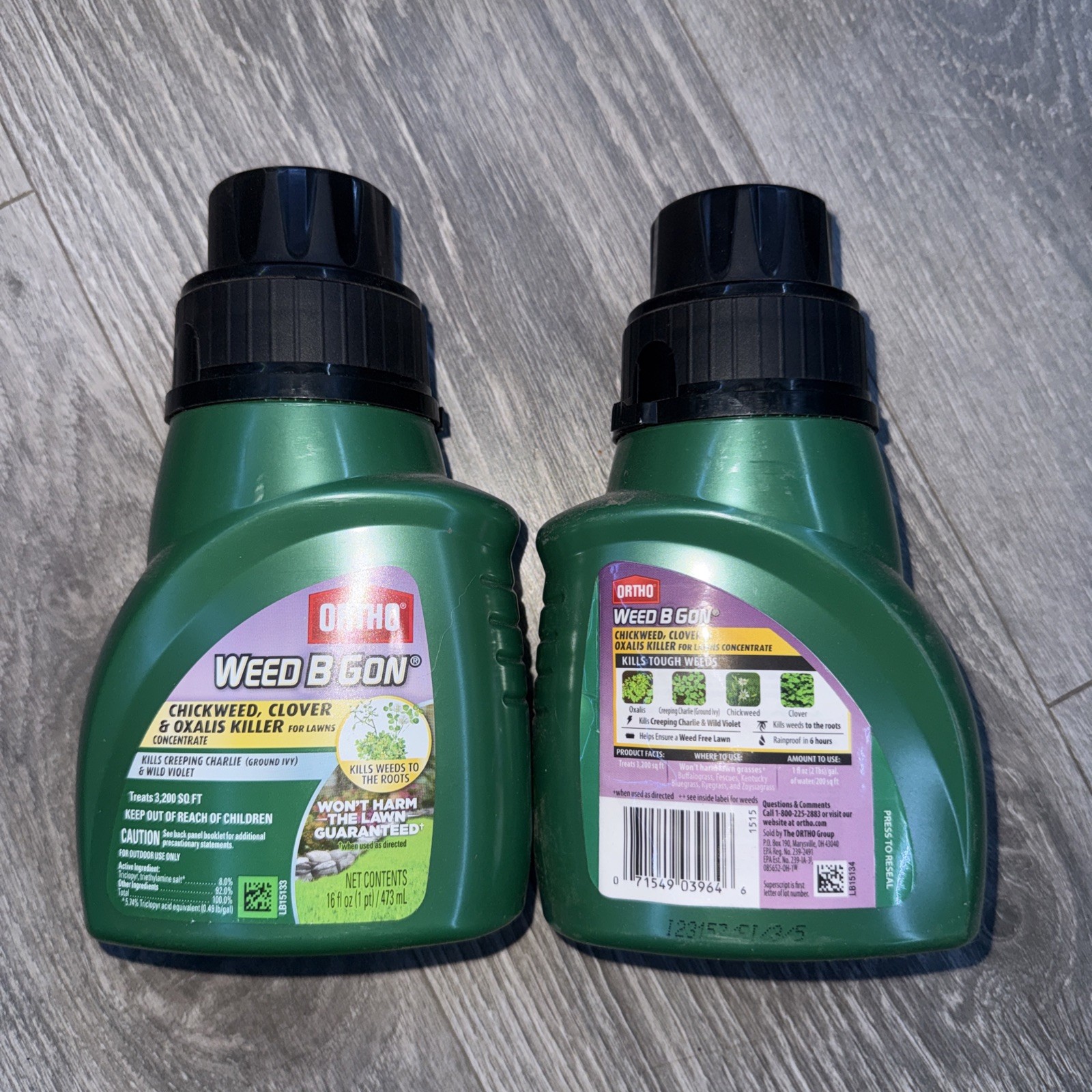 Lot of 2 Ortho WEED B GON Chickweed Clover & Oxalis Killer Concentrate 16 oz ea.