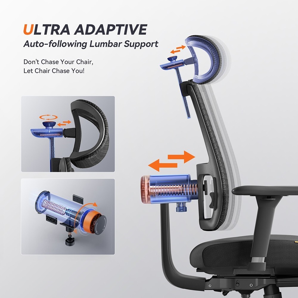NEWTRAL MagicH-BPro Ergonomic Chair with Footrest Auto Adaptive Lower Back Black