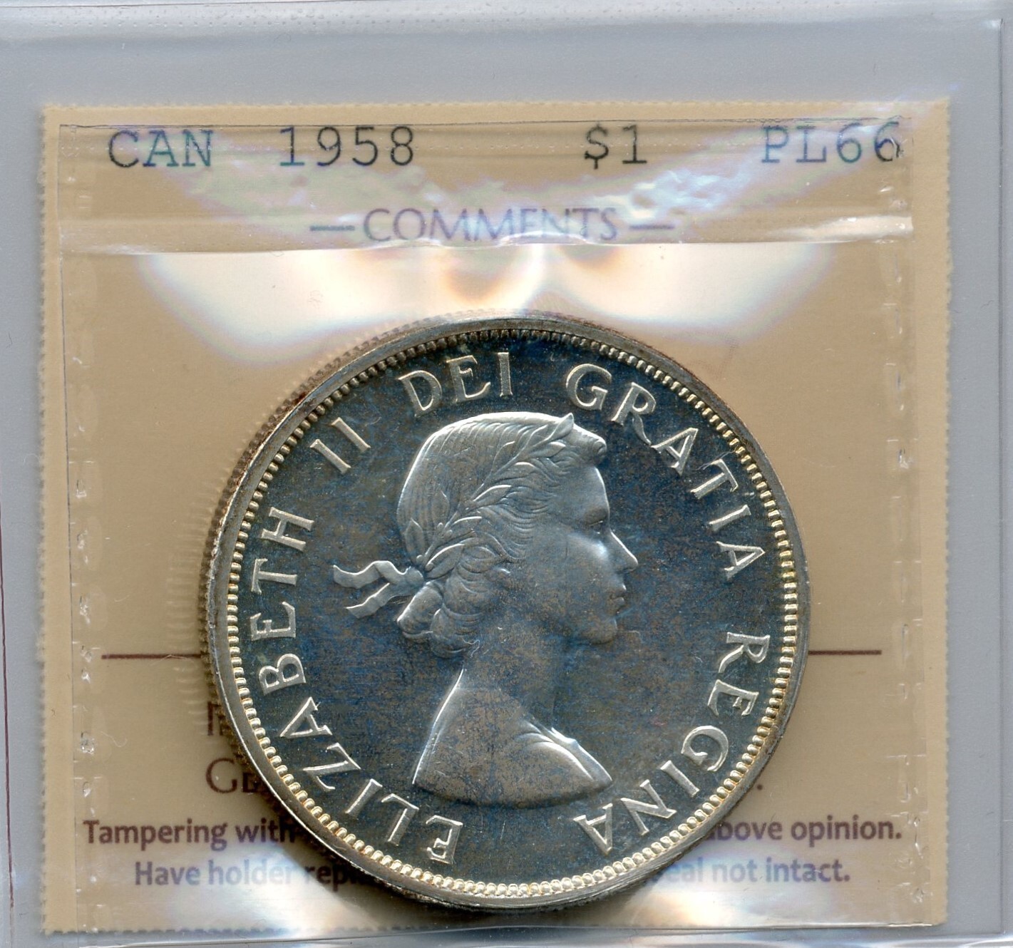 1958 Canada Silver Dollar, Cameo - ICCS PROOF-LIKE 66