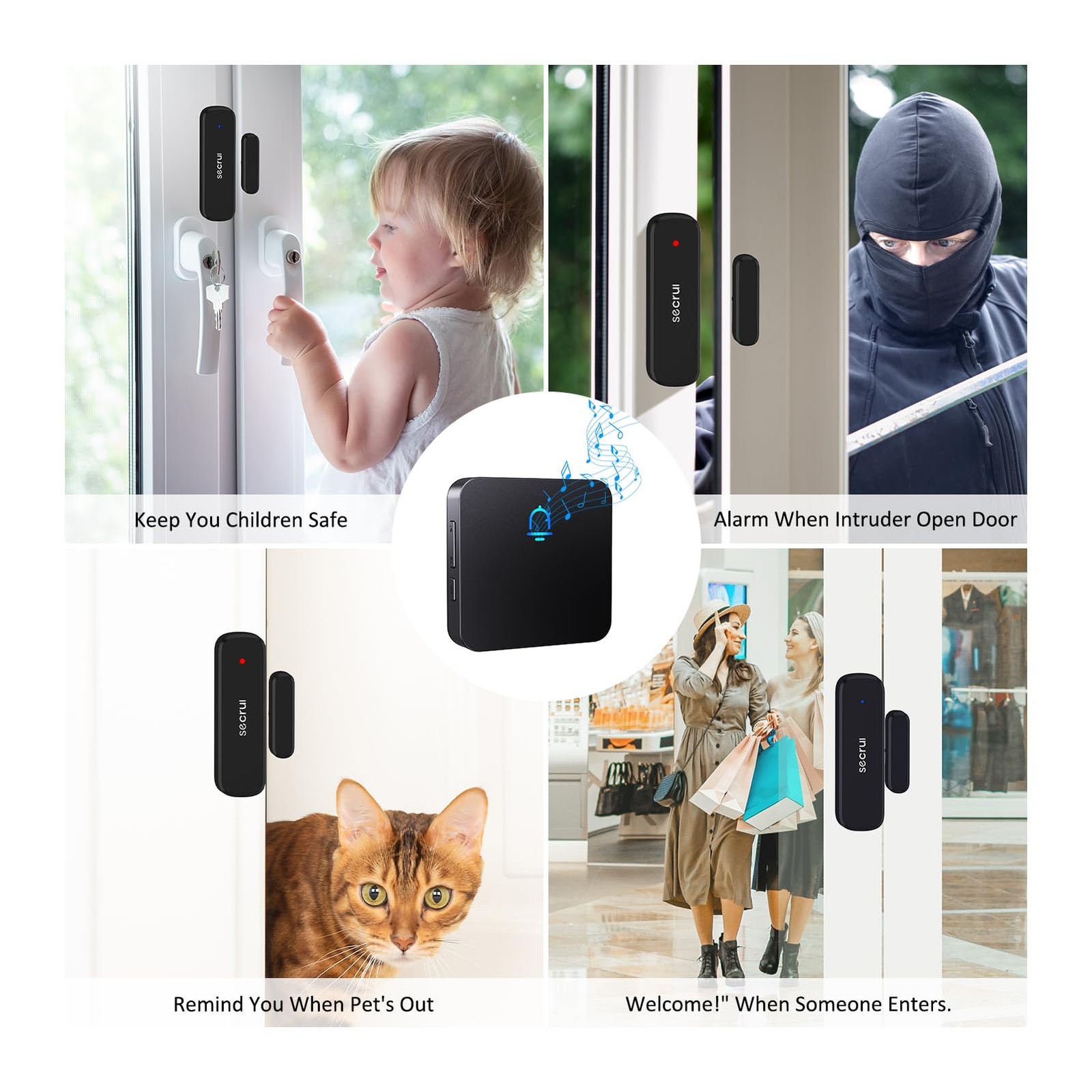 SECRUI Wireless Door Chimes When Entry for 1 sensor 1 receiver, Black