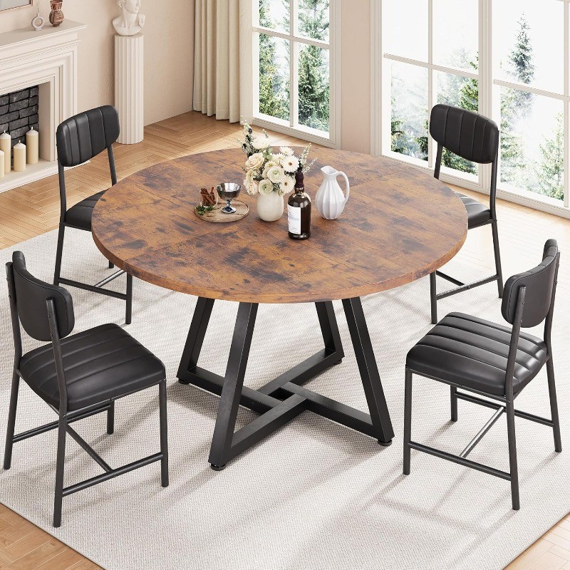 42“Round Kitchen Dining Room Table for 2-4, Circle Dining Dinner Table Pedestal