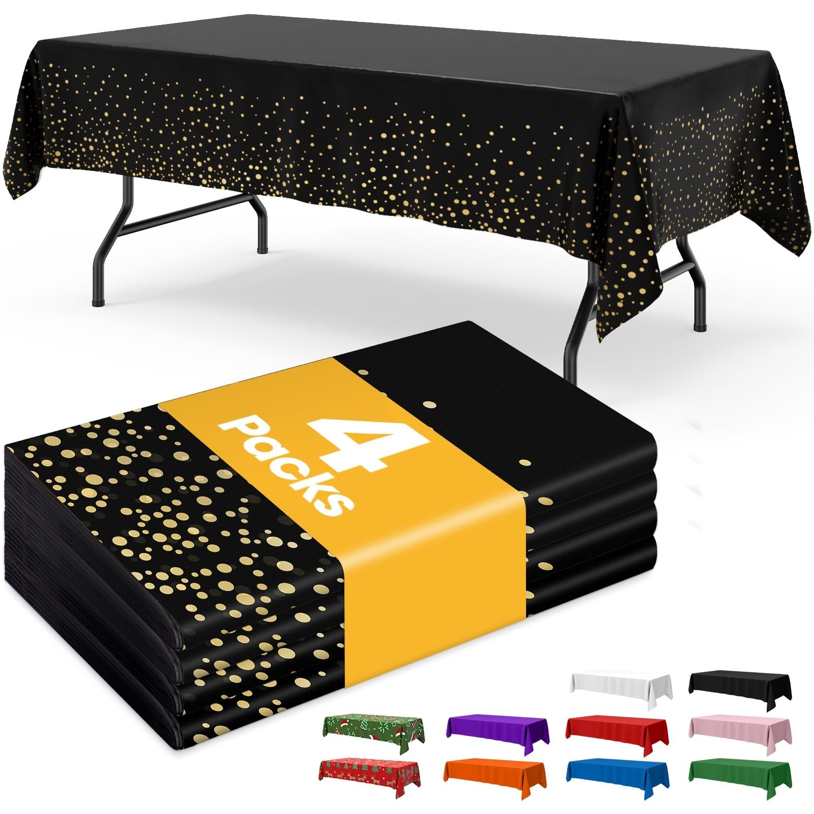 Niuara Black and Gold Plastic Table Cloth - 4 Pack 54" × 108" Rectangle Dis