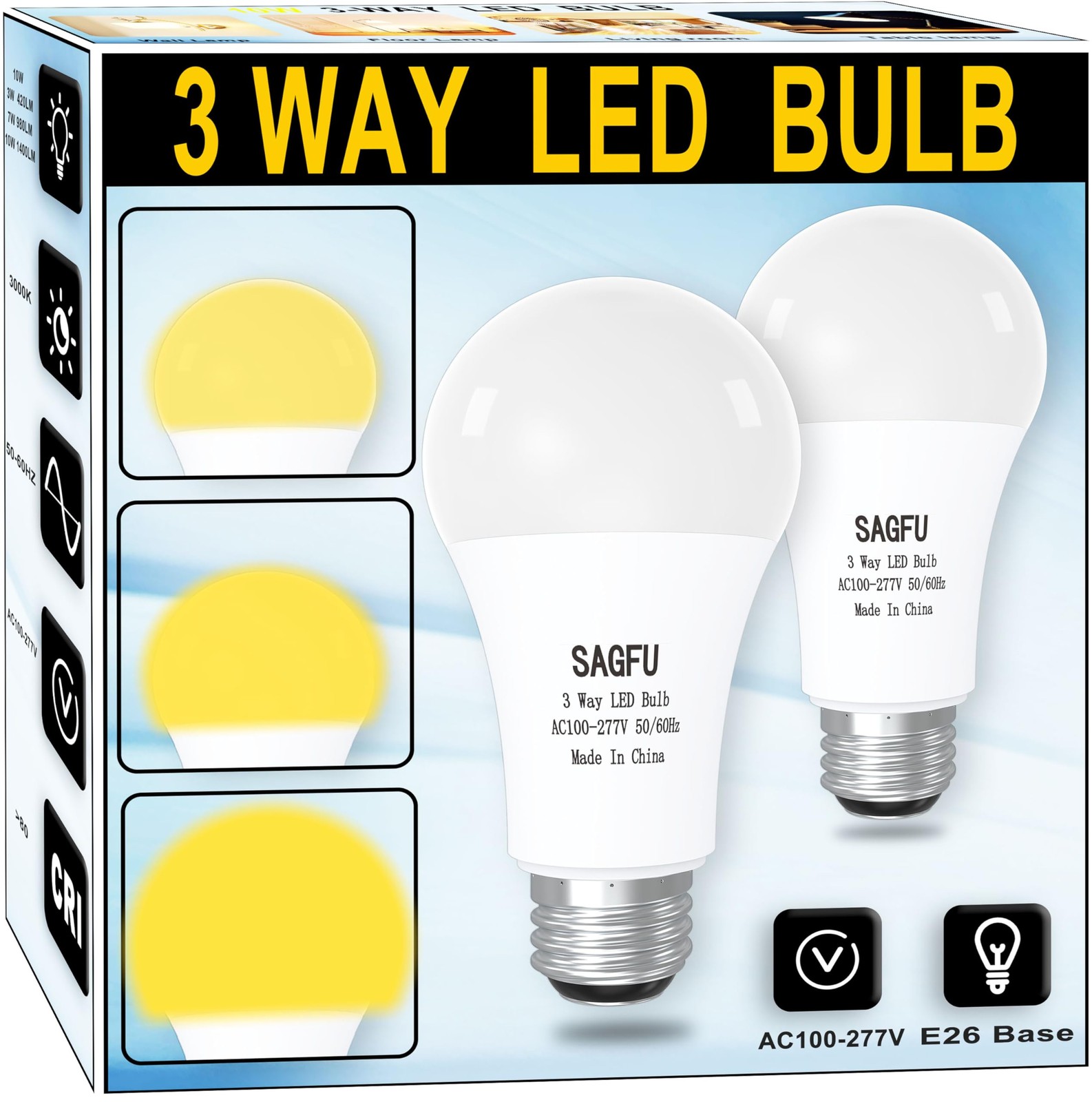 3 Way LED Light Bulbs 30 70 100 W Equivalent Soft White,A19 3000K,Three Way Ligh