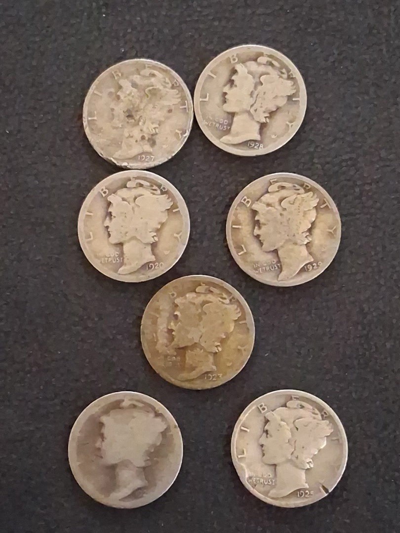 Lot of 7 Mercury Dimes 90% Silver 1920’s Dates