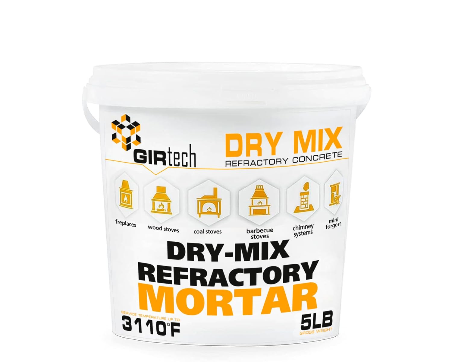 GIRtech Refractory Cement Dry Mix Mortar 5 LB 3110 Degree °F High Temp Heat R...
