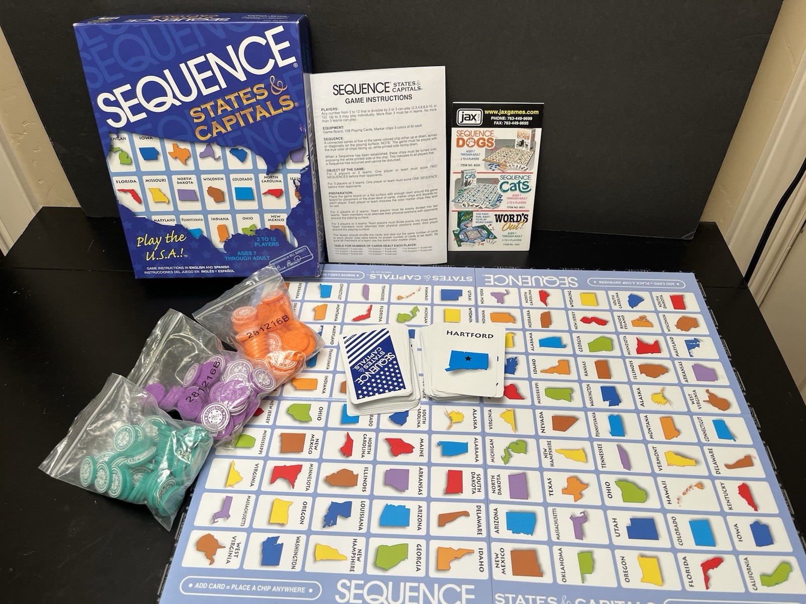 Sequence States & Capitals Board Game Jax Educational Geography 100% Complete!