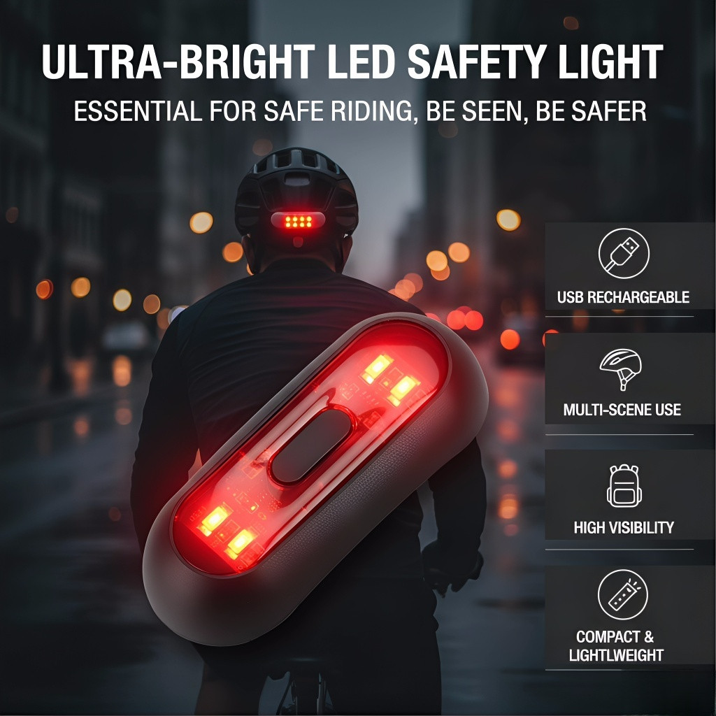 LED Motorcycle Helmet Light Super Bright Back Flash Warning Safety Signal
