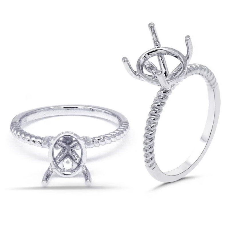 9x7mm Oval Semi Mount Ring 925 Sterling Silver Twisted Band Wedding Gift Ring