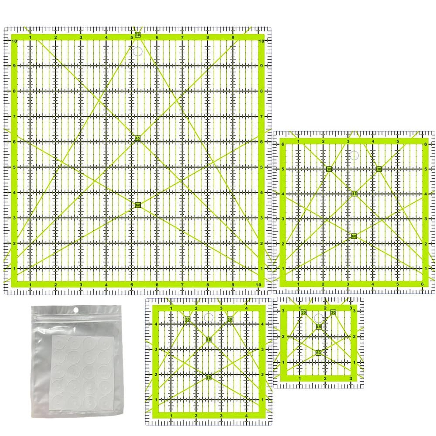 Quilting Rulers,Quilting Templates Square Ruler (3.5", 5", 6.5", 10.5") green