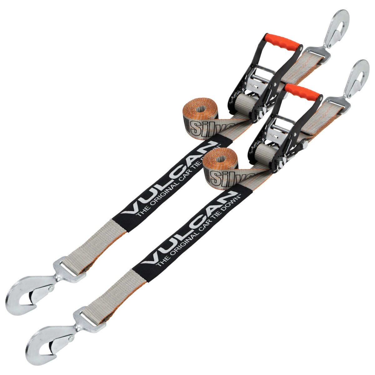 Twisted Snap Hook Ratchet Car Tie Down 2", 2 Pack - Silver Series - 3300 lbs SWL