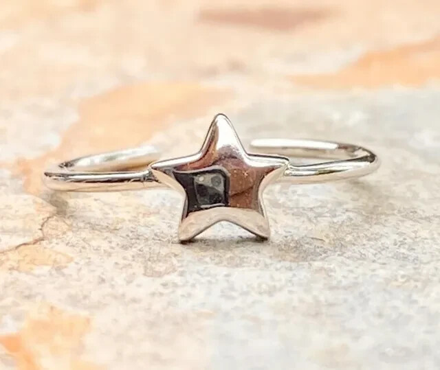 Solid White Metal Women's Star Adjustable Band Ring 925 Sterling Silver