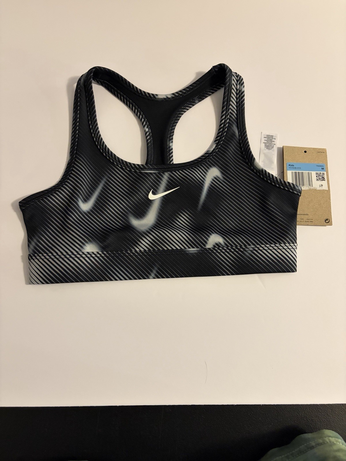 NWT Nike PRO Dri-FIT Swoosh Girl's Medium Black/White Sports Bra HV4508