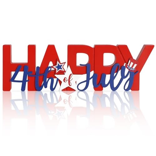 Wooden Happy 4th of July Sign, Fourth of July Decorations for Home, Office,