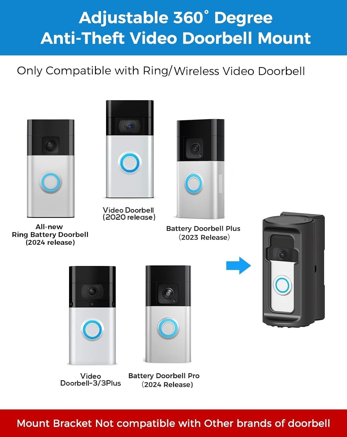 Advanced Anti-Theft Video Doorbell Mount with 360° Adjustable Angle - Easy Setup