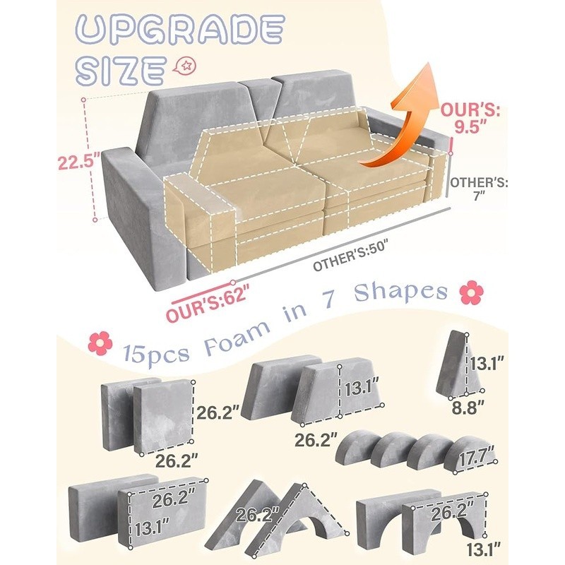 Modular Kids Play Couch Foam Convertible Furniture Creative Play Safe Fun New