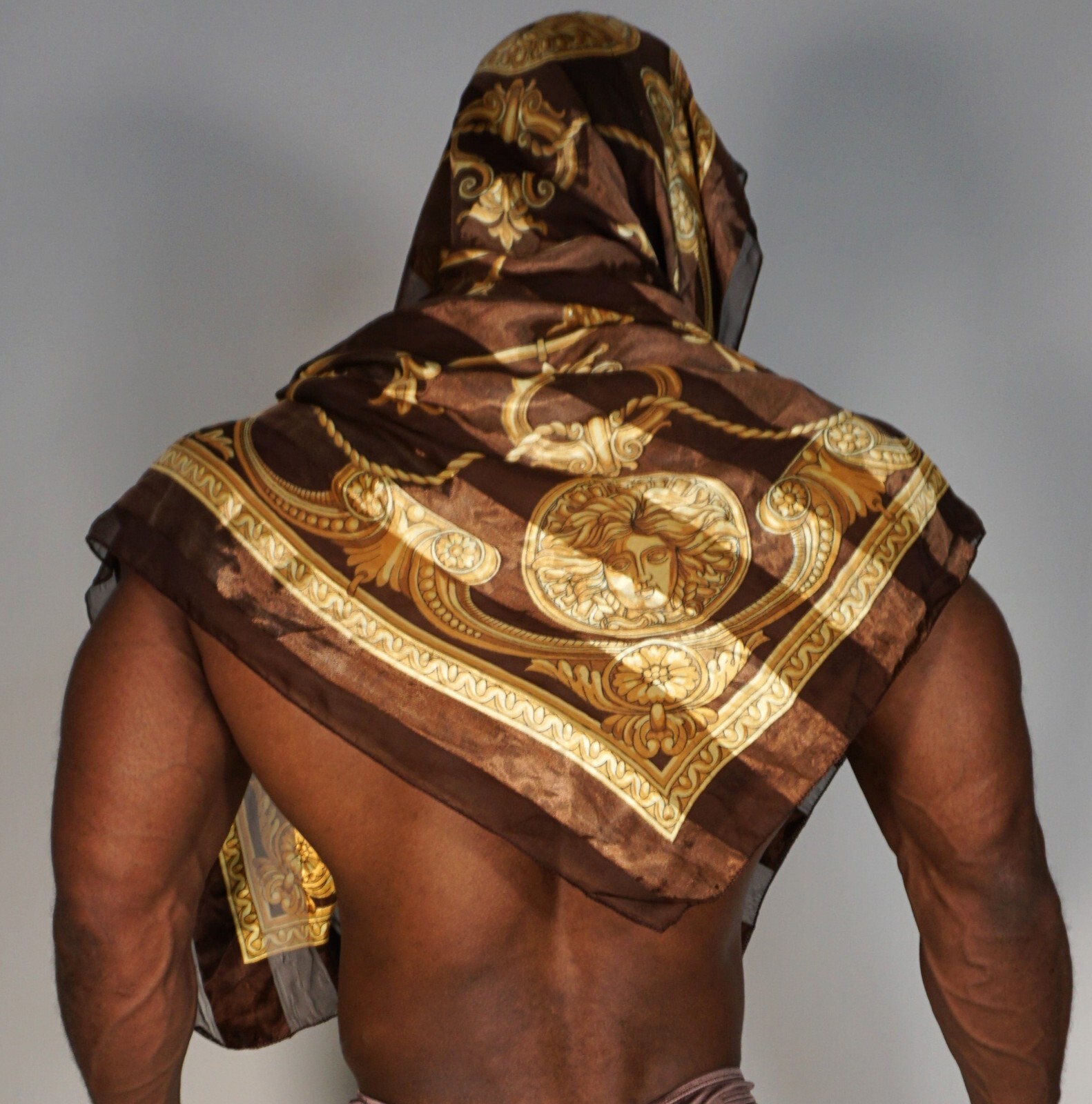BROWN SATIN LARGE SCARF UNISEX