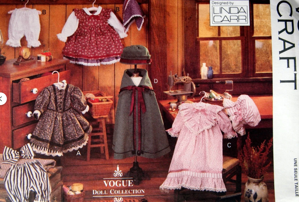 Vogue 8337 Doll Clothes Early American Dress Cape Hat Size 18"