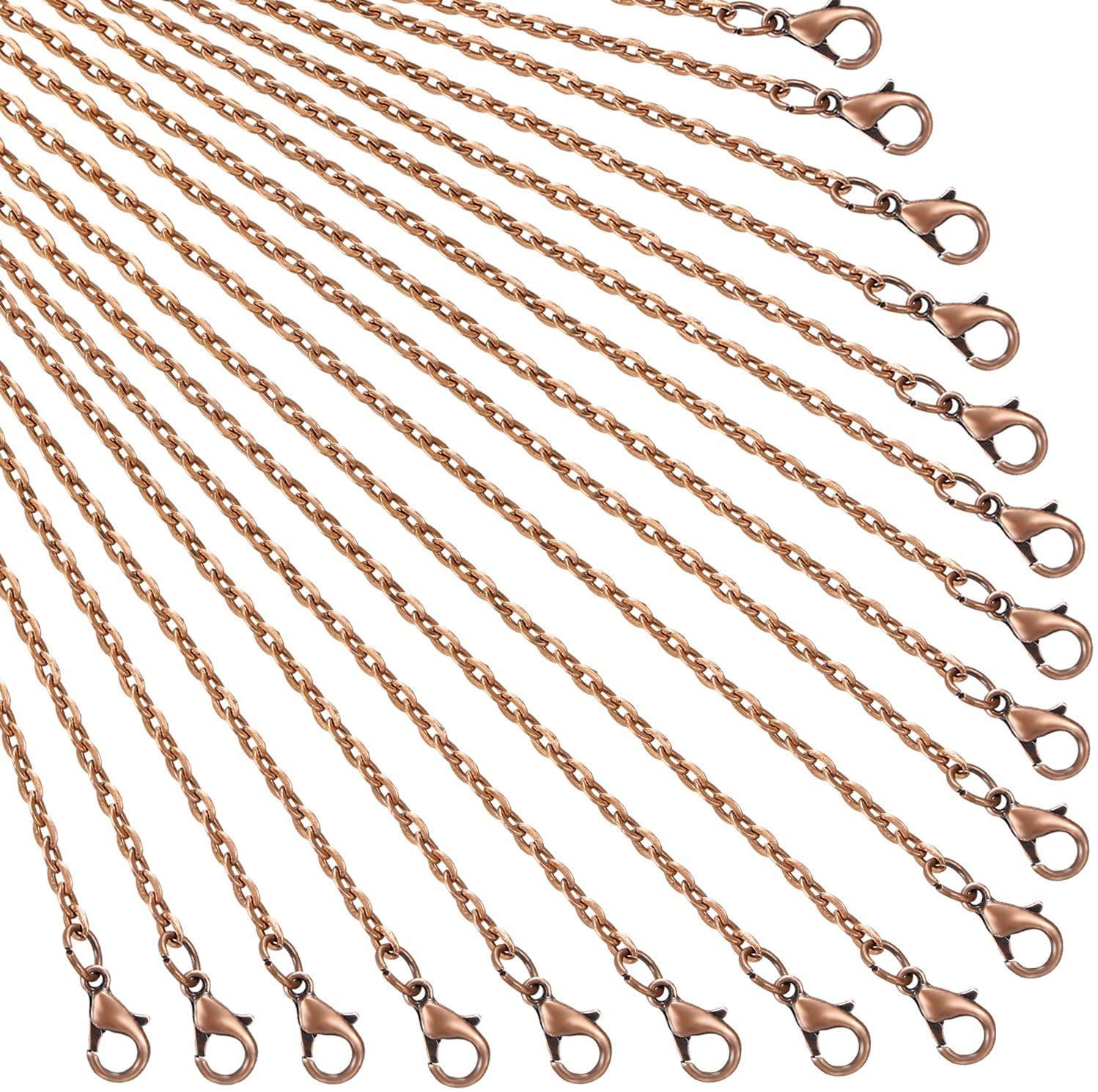 TecUnite 24 Pack Antique Red Copper Cable Chain Necklace Twisted 20 Inch, red