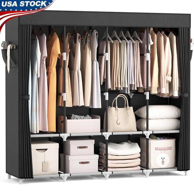 Portable Freestanding Closet Organizer W/ Cover Large Capacity Garment Rack New