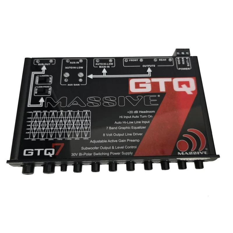 Massive Audio 7-Band Graphic Equalizer - 8 Volt Rca Outputs GTQ7 In-dash EQ
