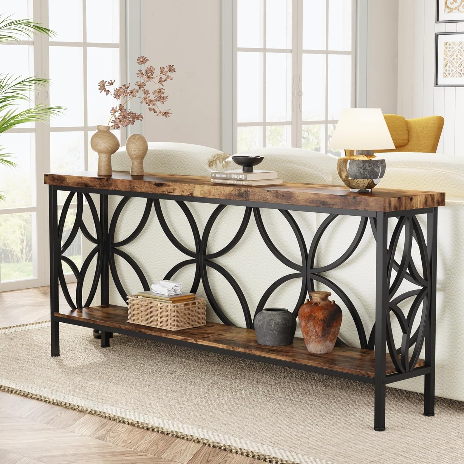 70.9-Inch Narrow Sofa Table Industrial Long Sofa Table Behind Couch Entry