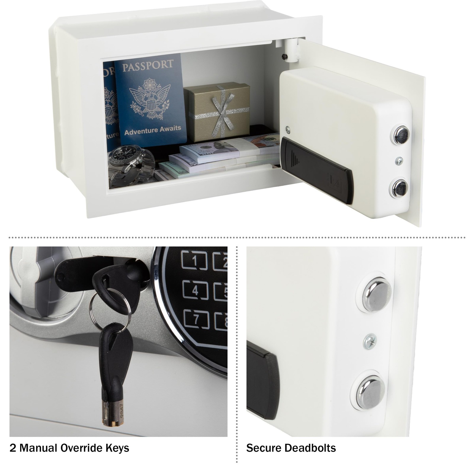 Wall Safe - Digital Safety with Passcode for Quick Access and Backup Key - Pe...
