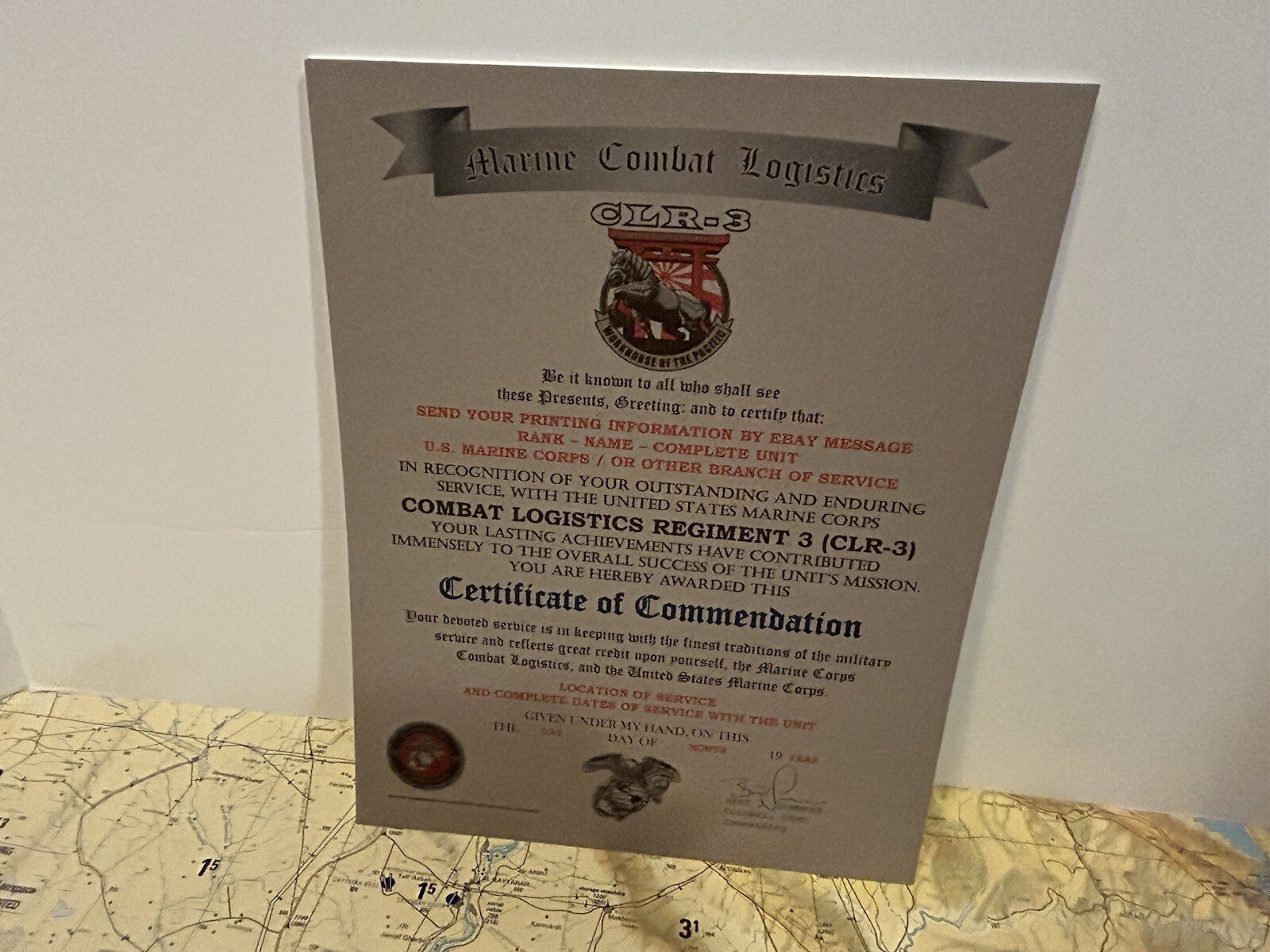 U.S.M.C. / COMBAT LOGISTICS REGIMENT 3 (CLR-3) CERTIFICATE OF COMMENDATION