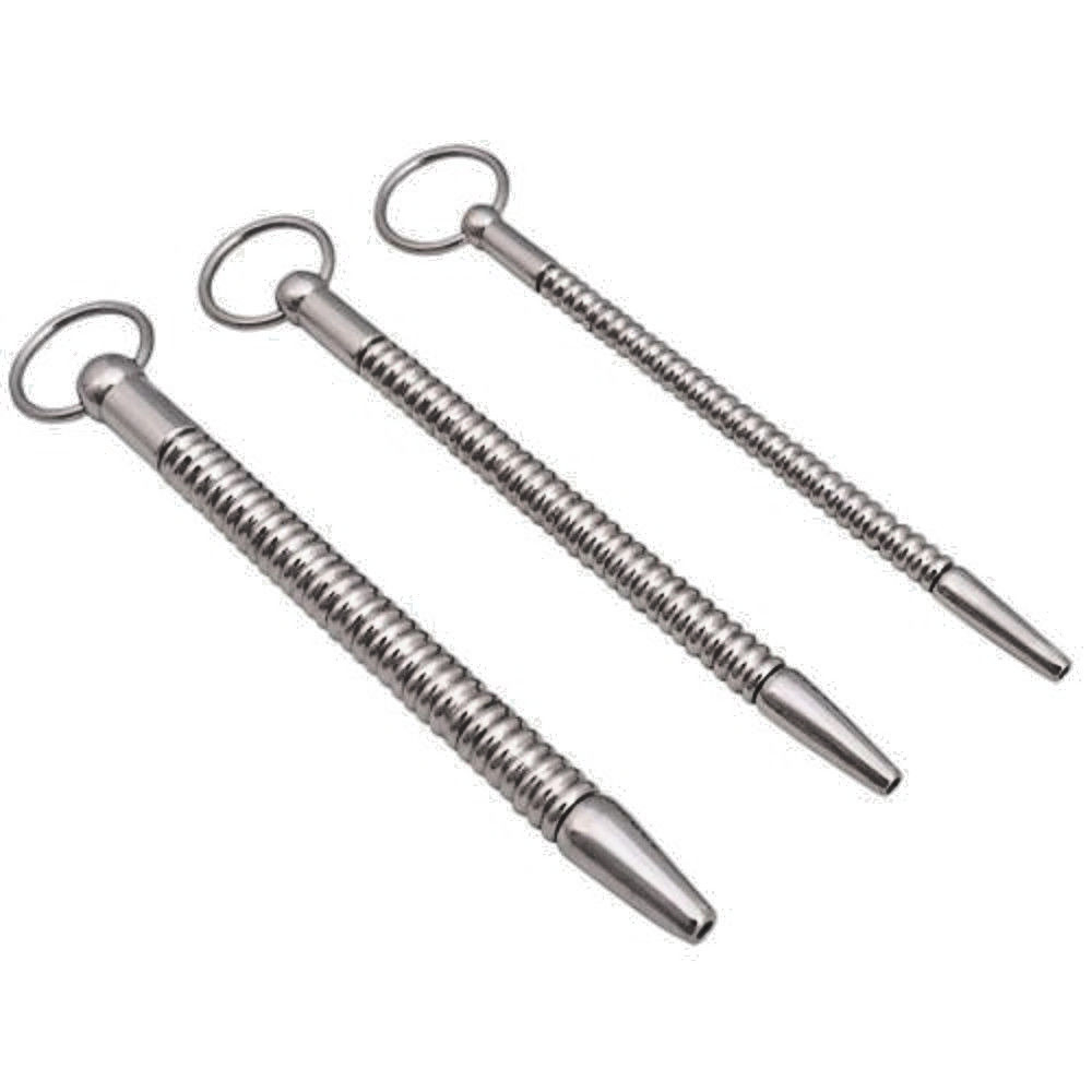 Ultra Ribbed Urethral Sound Stick, 6" Surgical Steel Male Genital Stretching Rod
