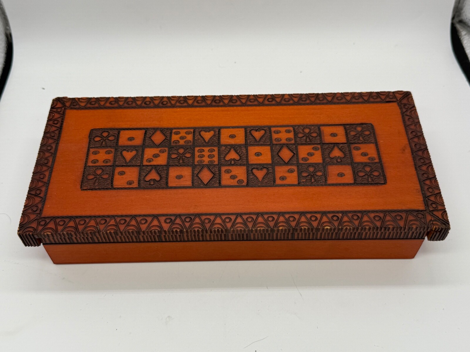 Souvenir, rectangular, wood box with hand crafted design