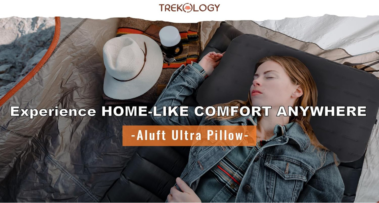 TREKOLOGY ALUFT Ultra Camping Pillow – Inflatable, Portable,Leak-Proof (24"x15")