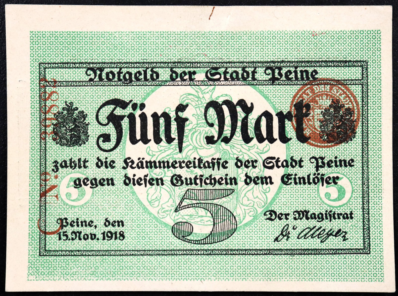 PEINE 1918 5 Mark Grossnotgeld German Notgeld Banknote
