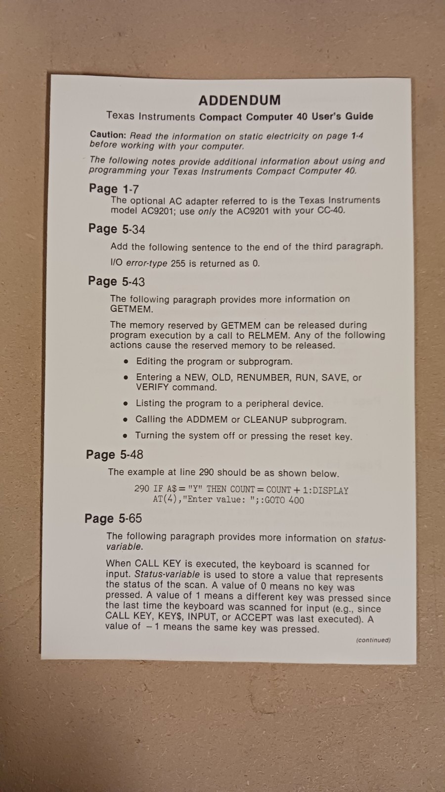 Texas Instruments Compact Computer 40 User's Guide