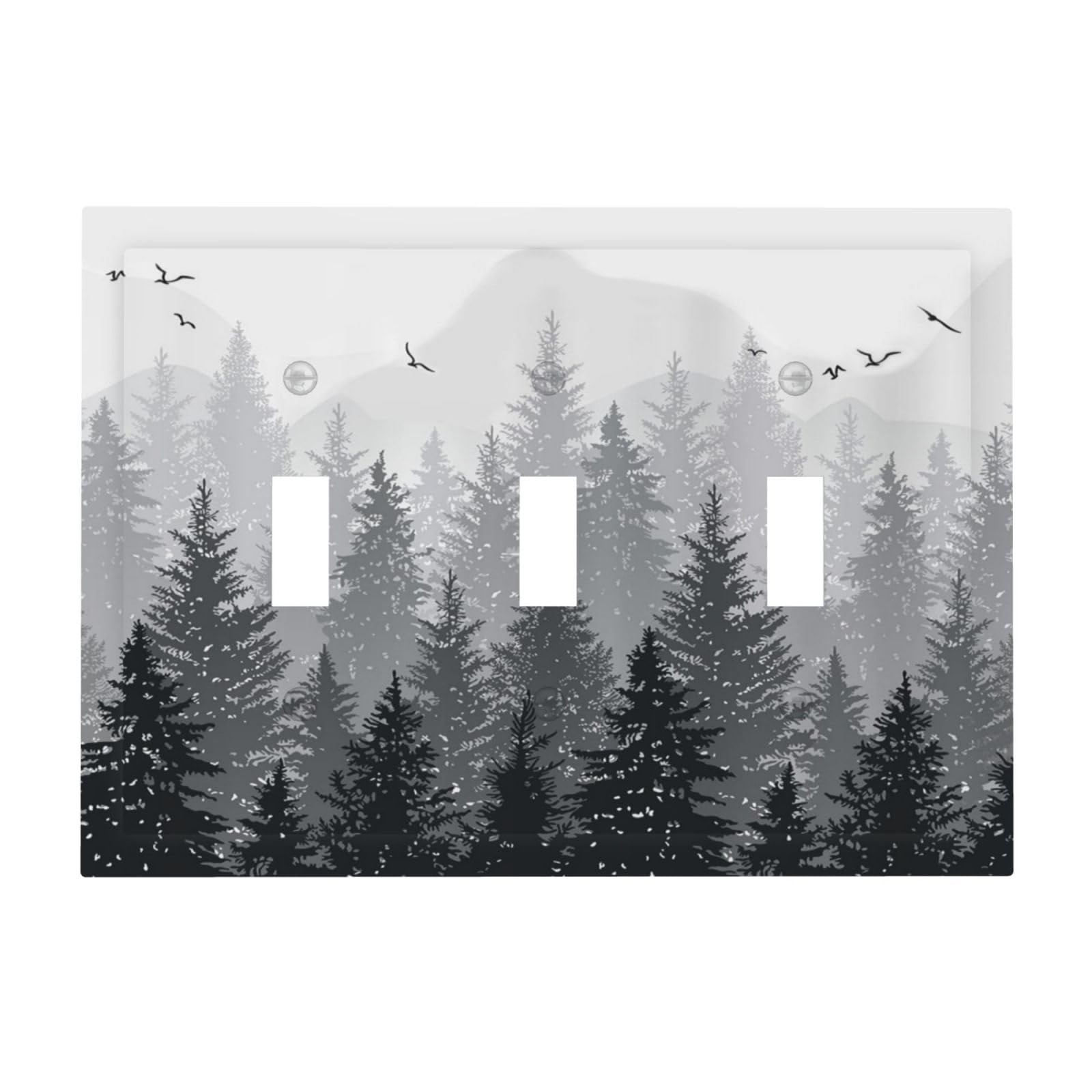 Yamxbfa Black White Misty Forest 3 Gang Switch Plate
