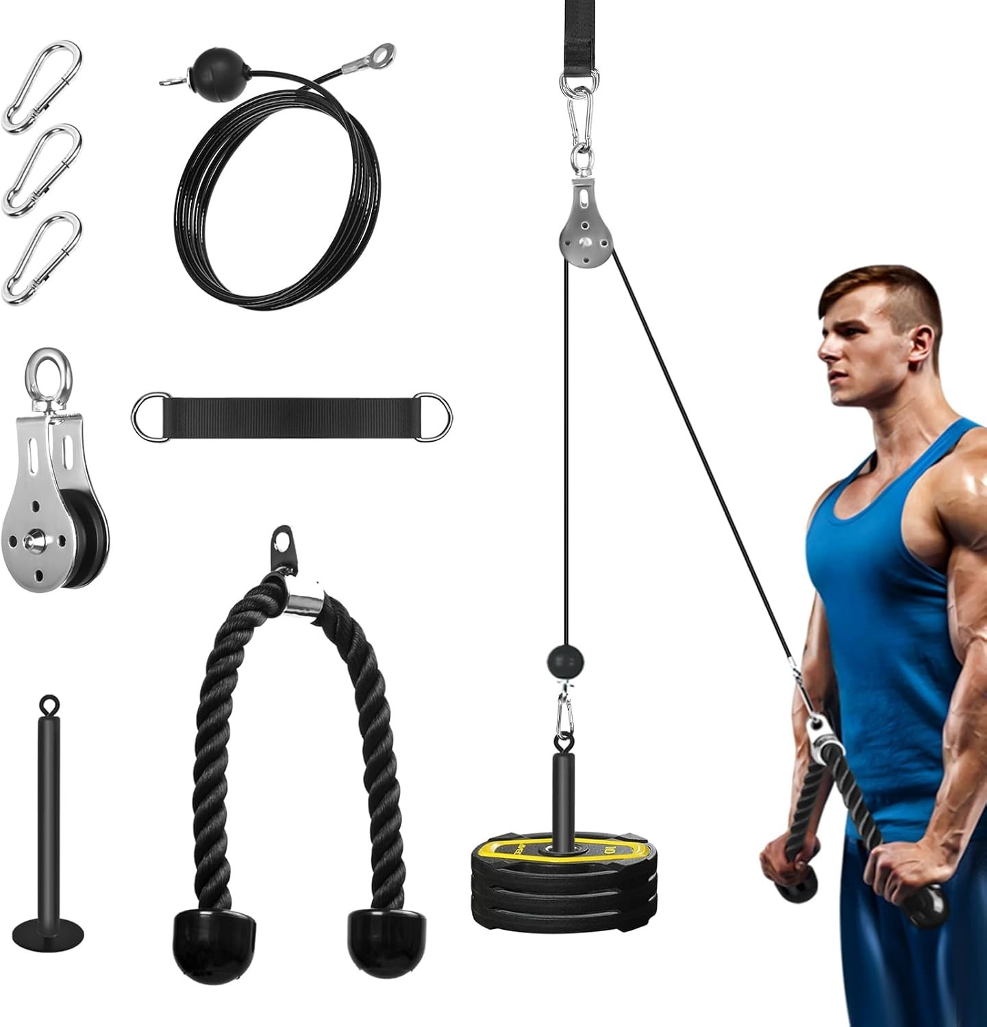Portable Gym Cable Pulley Set with Adjustable Handle - Transform Your Workout