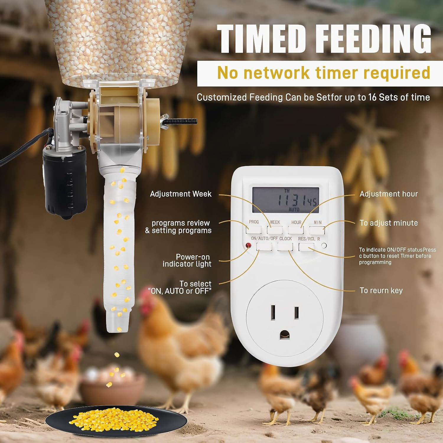 Automatic Poultry Feeder，16 Groups Automatic Chicken Feeder，Timed Feeder for Chi