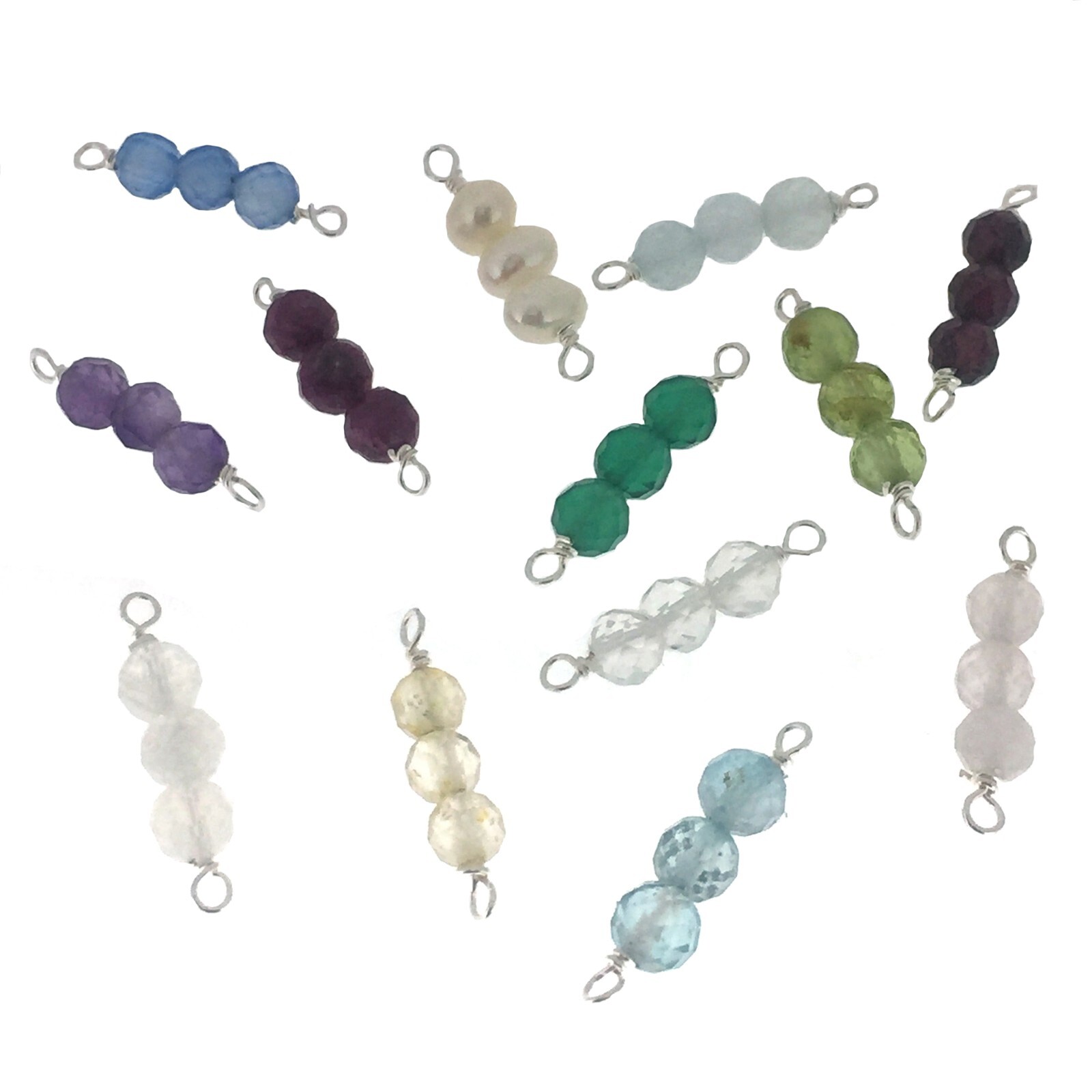 Sterling Silver Natural Gemstone Birthstone Connector-4mm Triple Beads