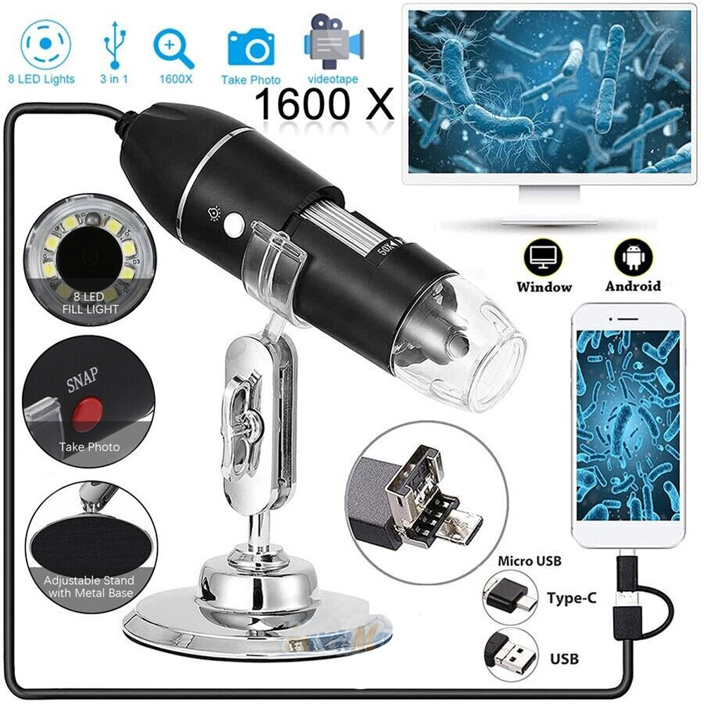 1600X 3-IN-1 Zoom 8 LED USB Microscope Digital Magnifier Endoscope Video Camera