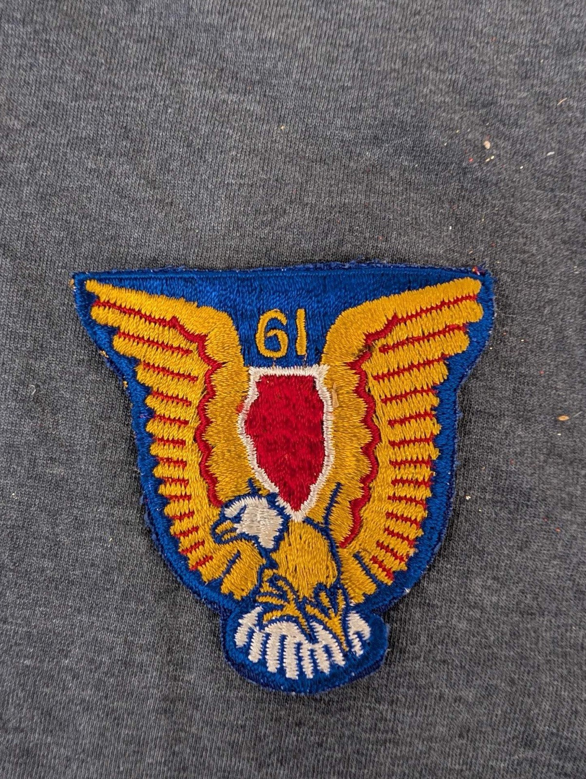 Vintage 61st Unit Insignia Patch Eagle Shield Red Blue Yellow Embroidered