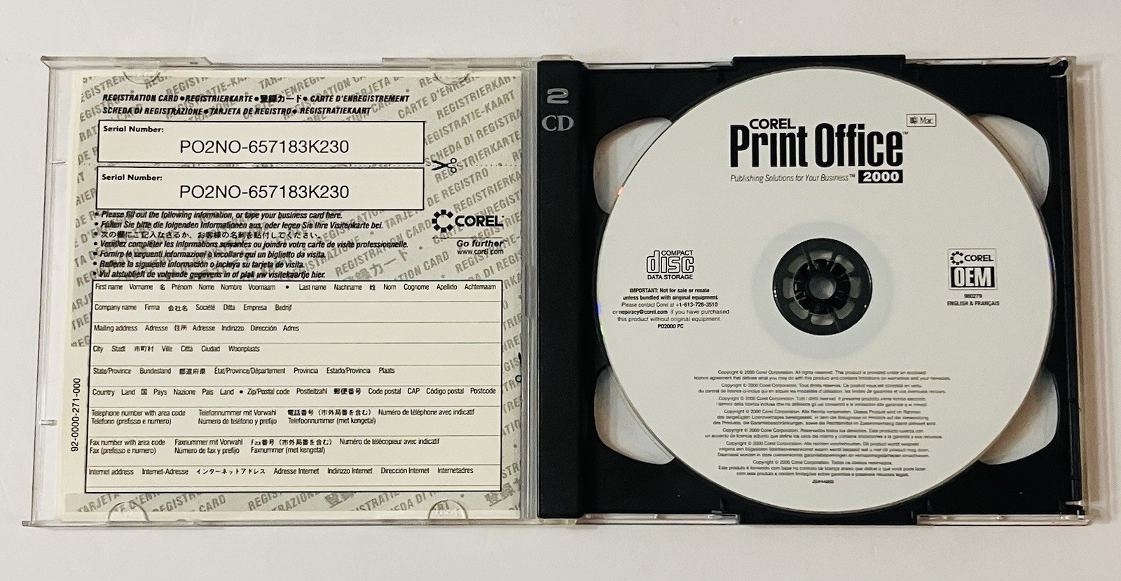 Corel Print Office 2000 2 Disc Set Windows Mac Vintage Software Serial
